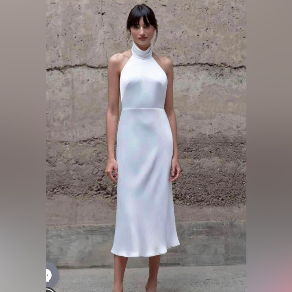 Midi Jenny Yoo Nicolette Dress in Ivory Satin
